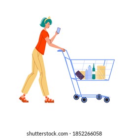 Personaje plano de caricatura navegando por internet al aire libre - chat web, servicio de red social, educación en línea, comunicación de mensajería, concepto de trabajo remoto independiente