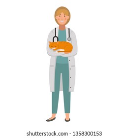 Cartoon flat character veterinarian. Vector illustration.