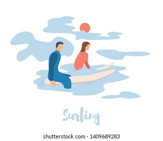 Cartoon flat characters doing modern sport activity,landing page,sales flyer banner poster,web online concept of healthy lifestyle summer design.Flat cartoon family people training,surfing,sporting