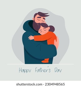 Cartoon Flat Characters - Father and His Little Daughter. Happy Smiling, Hugging People Couple - Dad, Daughter. Daddy s Daughter in His Arms Hugs. Family, Fathers Day Concept. Vector Illustration