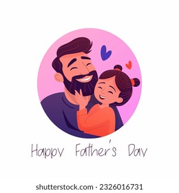 Cartoon Flat Characters - Father and His Little Daughter. Happy Smiling, Hugging People Couple - Dad, Daughter. Daddy s Daughter in His Arms Hugs. Family, Fathers Day Concept. Vector Illustration