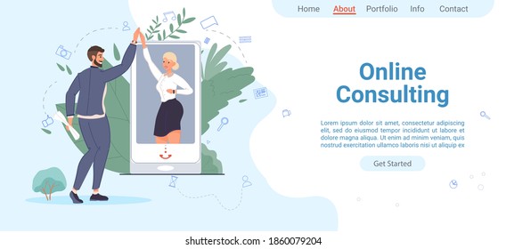 Cartoon flat characters happy greeting each other-online consulting,social networking service, communication and friendship concept