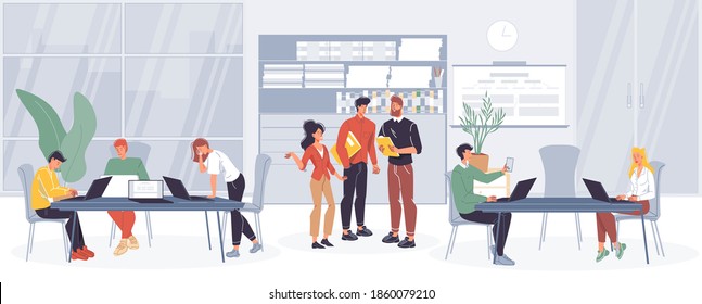 Cartoon Flat Characters Office Workersbusy Employees Stock Vector ...