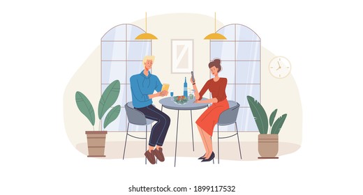Cartoon-Flachzeichen, die im Internet surfen - Internet-Chat, Social Networking-Service, Online-Unterricht, Nachrichtenübermittlung, Fernarbeitskonzept