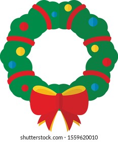 Cartoon flat Christmas wreath. Simple web icon