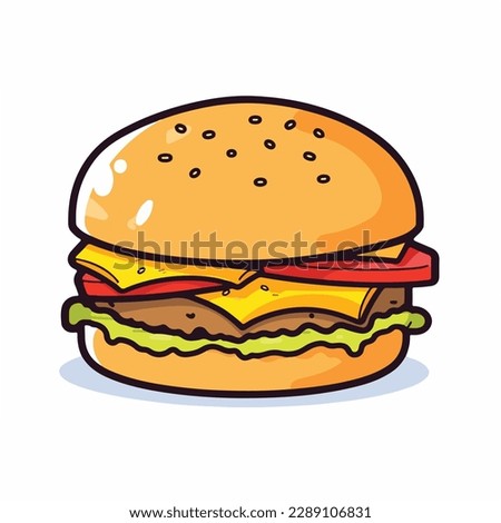 Cartoon flat color of delicious chees meat beef burger vector illustration