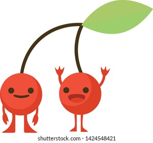 Cartoon flat color doodle fruit monster happy cherry