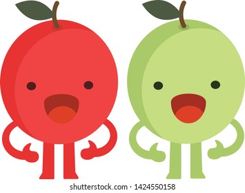 Cartoon flat color doodle fruit monster happy apples