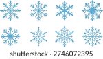 Cartoon Flat Colored Blue Snowflake Illustration Set for Christmas and Winter Design Ornaments