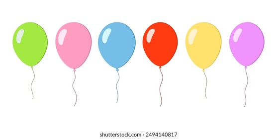 Cartoon flat colorful balloon collection isolated on a white background. A bunch of balloons set. Graphic element for birthdays, celebrations, anniversaries, or invitations. Vector illustration 