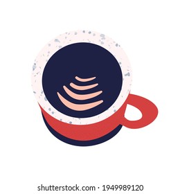 Taza plana de café aislada sobre fondo blanco. Concepto de descanso para café, descanso en el trabajo, trabajo de oficina romper ilustración vectorial.