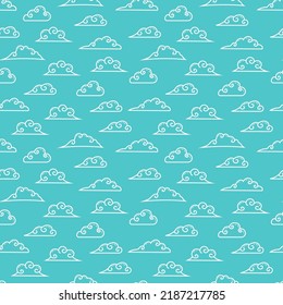 cartoon flat curly clouds outline seamless pattern background