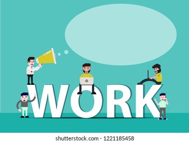 cartoon flat design freelance man and outside working office