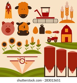 cartoon flat design icons of agriculture