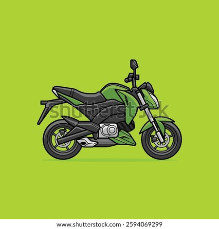 Cartoon Flat Design Illustration Mini Sport Naked Bike with Green Color Vector