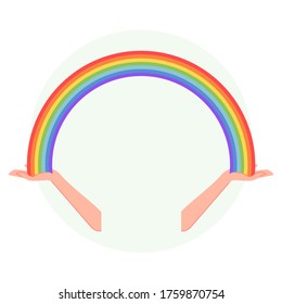 cartoon flat design rainbow flies out of hand vector illustration modern style 