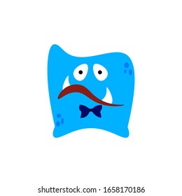 Cartoon flat disappointed monsters blue icon. Colorful kids toy cute monster. Vector illustration EPS10