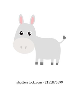 Burro plano de caricatura para los niños. Ilustración vectorial. Animal