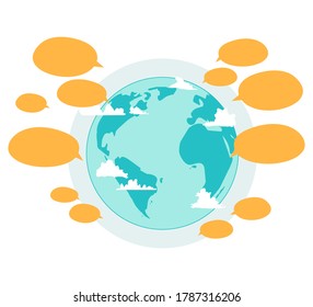 Tierra plana de dibujos animados y comunicaciones