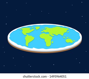 Cartoon flat earth illustration, simple style vector clip art. Pseudoscientific conspiracy theory concept.