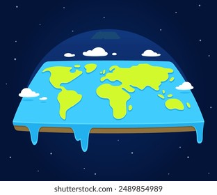 Cartoon flat earth in space, square shape. Cute simple vector clip art illustration.