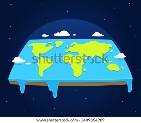 Cartoon flat earth in space, square shape. Cute simple vector clip art illustration.