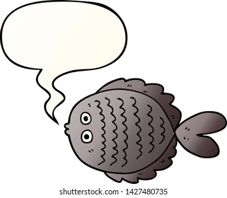 cartoon flat fish with speech bubble in smooth gradient style