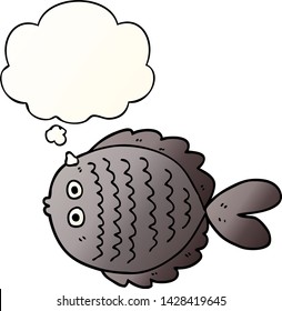 cartoon flat fish with thought bubble in smooth gradient style