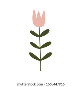 Cartoon Flat Flower Art Print Vector Illustration in Modern Trendy Scandinavian Style