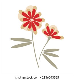 Dibujo vectorial de flores planas de dibujos animados. Decoración floral de vacaciones elemento de diseño para impresión, patrón, banner, fondo o tarjeta de saludo.