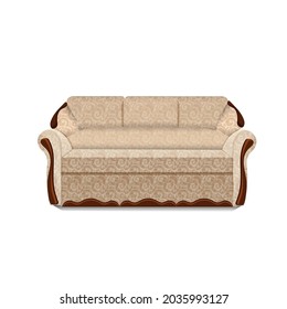 Cartoon flat furniture design, modern cozy sofa. Furnished living room interior for home apartment or office. Vector isolated illustration on white background