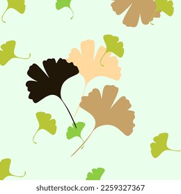Cartoon flat ginkgo biloba leaves isolated on green. Nature eco icon. Vector illustration. Leaflet organic icon. Cosmetics and medical plant icon.background 