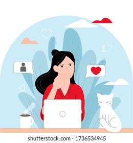 cartoon flat girl in laptop vector illustration modern style 
