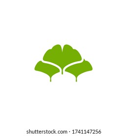 Cartoon flat green ginkgo biloba leaves isolated on white. Nature eco icon. Vector illustration. Leaflet organic icon. Cosmetics and medical plant icon