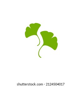 Cartoon flat green ginkgo biloba leaves isolated on white. Nature eco icon. Vector illustration. Leaflet organic icon. Cosmetics and medical plant icon