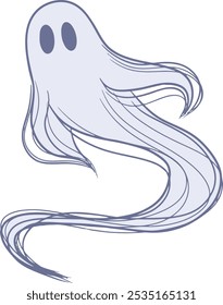 Cartoon flat hand drawn ghos tcomplexly. Spooky Halloween symbol icon isolated on white.