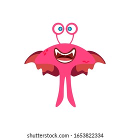 Cartoon flat happy monsters pink icon. Colorful kids toy cute monster. Vector illustration EPS10