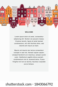 Cartoon flat houses. Amsterdam, old Europe vector tamplate