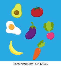 Cartoon flat icon vegetable set. Vector illustration
