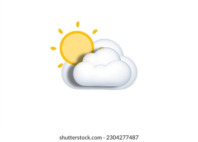 Cartoon flat icons on isolated background. Set of vector paper cut weather icons. Icons for sunny, cloudy, rainy, windy and snowy weather. Umbrella, thermometers, green leaves.