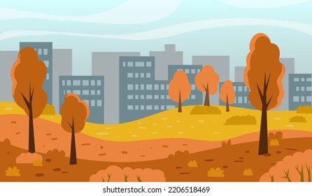 Cartoon flat illustration of the autumn landscape. Hand-drawn vector illustration. 