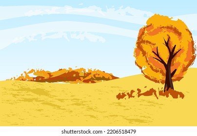 Cartoon flat illustration of the autumn landscape. Hand-drawn vector illustration. 