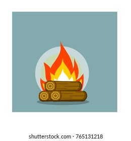 cartoon flat illustration - a campfire with fire and three logs
