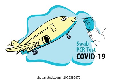 cartoon flat illustration design of an airplane being tested for COVID-19 PCR. viral PCR diagnostic procedures on all flight crew. vector