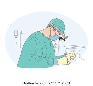 Cartoon flat illustration: a doctor performs an operation. A doctor fights for a person's life. Surgeon, hospital, helping a person.
 Vector image for print, posters, advertising. Background. EPS10
