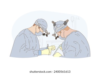 Cartoon flat illustration: doctors performing an operation. Doctors fight for a person's life. Surgeons, hospital, helping a person.
 Vector image for print, posters, advertising. Background.
EPS10