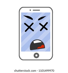 Cartoon flat illustration - the face of the mobile phone is in shock. emotions sad gadget. device with surprised eyes and mouth.