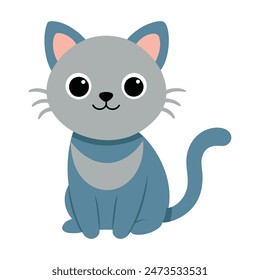 cartoon flat illustration, Funny playful kitty isolated on white background.