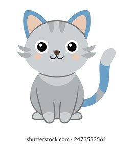 cartoon flat illustration, Funny playful kitty isolated on white background.