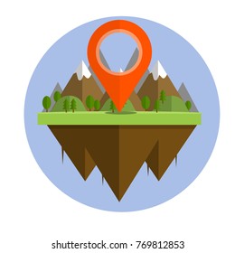 cartoon flat illustration - Geolocation with the red point route logo.